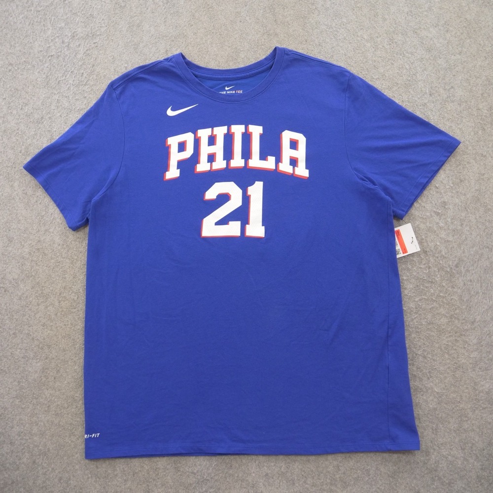 Nike Philadelphia 76ers Joel Embiid Shirt Mens 2XL XXL Blue Crew Tee New